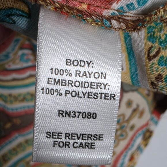 Cato Plus Size 26/28W Rayon Kimono Top Blouse Paisley Floral Embroidered Tie Boh - Picture 7 of 8